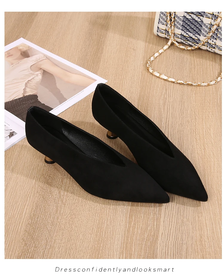 Size 34-41 Women Shoes Fashion V Cut Design Short Cup Heel Pumps Sexy Pointed Toe Bridal Shoes Elegant Party Shoes Woman Shoes