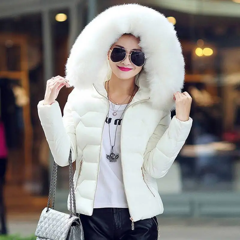 

Autumn Winter Women Short Cotton Coat 2026 New Women Cotton Coat Large Fur Collar Parkas Large Size Women'S Cotton Padded Jacket