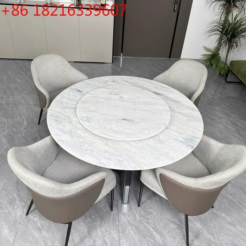 YAO natural blue crystal luxury stone dining table Italian light luxury high-grade marble dining table round with turntable