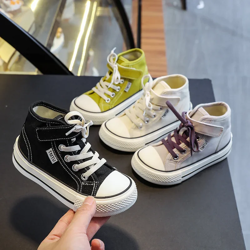 High Top Canvas Shoe Autumn Sneakers Boys Children Shoe for Girl Casual Board Shoes Versatile Girls Shoes Soft Sole Kid Shoes