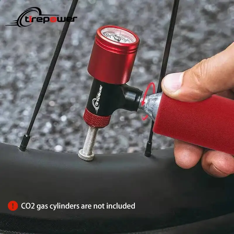 

Tirepower Mini Portable CO2 Cartridge Inflator With Clear Pressure Gauge MTB Road Bike Schrader Presta Aluminum Alloy C02 Pump