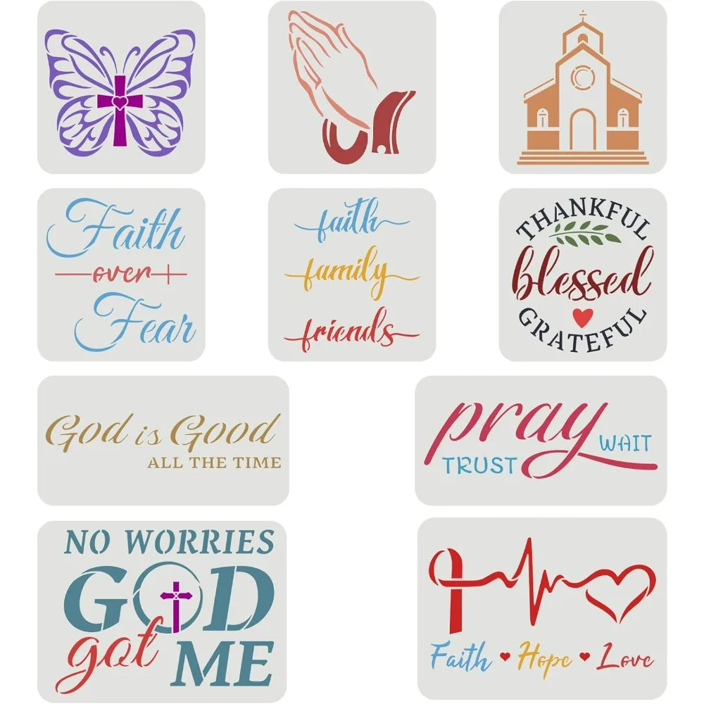 10 Pcs 3 Size Christian Stencil Plastic Butterfly Pray Church Pattern Stencil Faith Hope LoveGod is Good Large Bible Sign