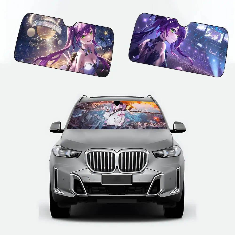 لعبة Hololive Tokoyami Towa أغطية مظلة السيارة غطاء حاجب عالمي قابل للطي للزجاج الأمامي