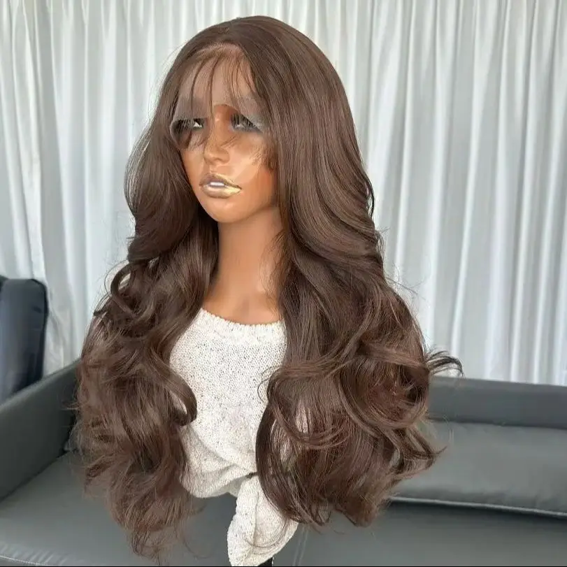 Pelucas de pelo sintético ondulado largo para mujeres negras con pelo de bebé, línea de cabello prearrancado, color marrón castaño, Rubio, sin pegamento