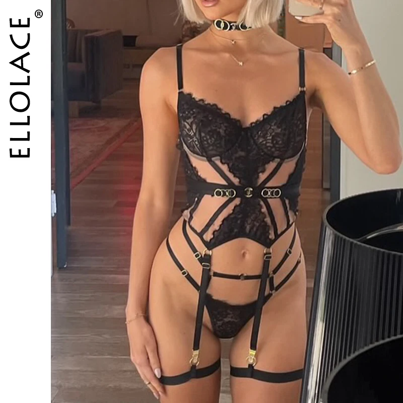 

Ellolace Daring Lingerie To Catch Corset Bra with Choker Sexy Premium Underwear Set Tulle Patchwork Luxury Lace Intimate