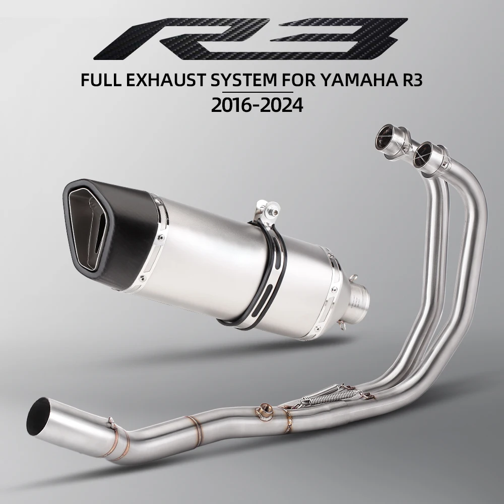 

Motorcycle Full Exhaust System Header Front Link Pipe Connect Carbon Fiber Muffler Slip On For YAMAHA R3 2016-2024