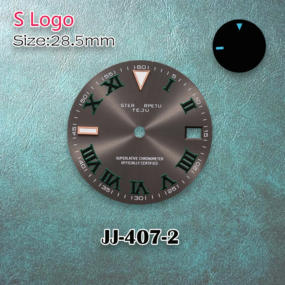 28.5mm S Logo New Roman Sun NH35 Dial Suitable For NH36/4R Automatic Movement Ice Blue Luminous Watch Modification Accessories