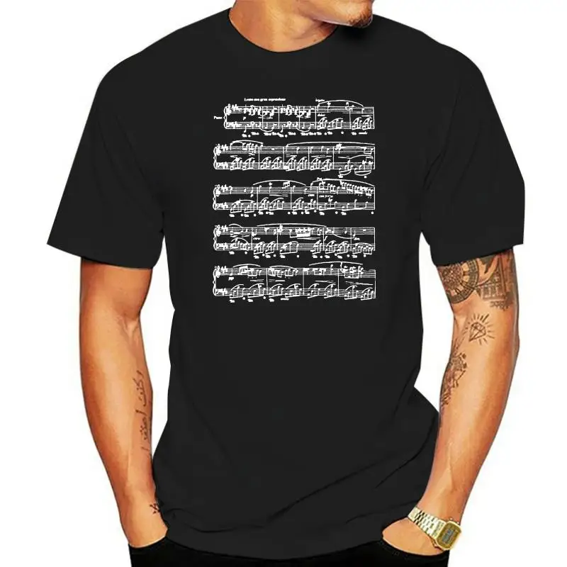 Printed T-shirt crew neck short sleeve casual Nocturne music chopin piano notes nocturne Men's Cartoon Fun T-shirt