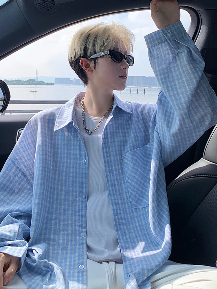 

Retro Japanese Plaid Long Sve irt Men's Spring Trendy Clean Cutaway Coat Polyester Fiber Breathable Non-sinking Ciwalk