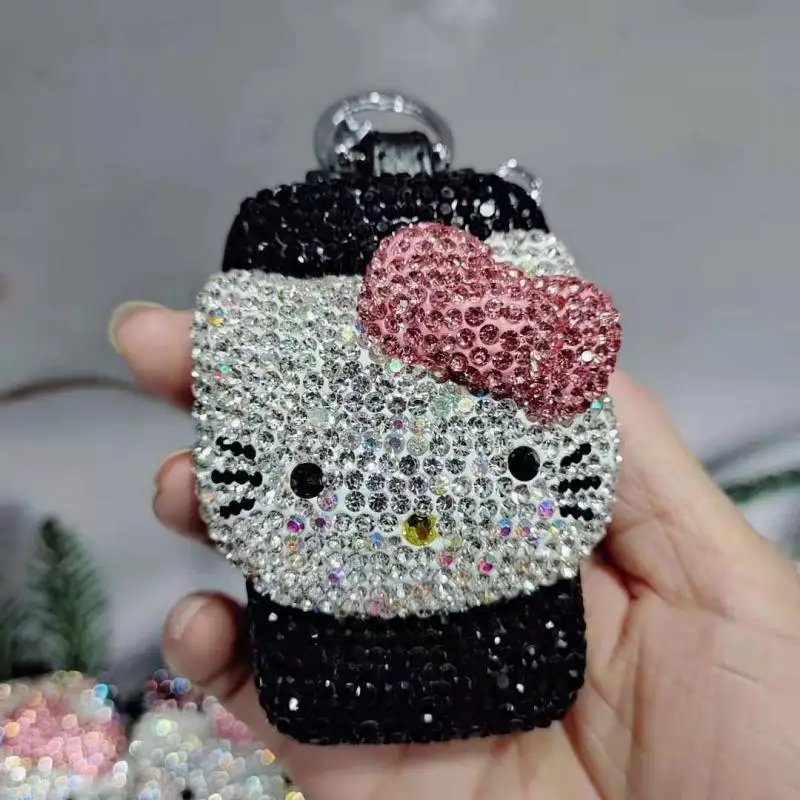 Kawaii Y2K Hello Kittys Anime Diamond Car Key Case Hottie Shiny Keychain Portable Cartoon Cute Vehicle Mounted Decoration Gift