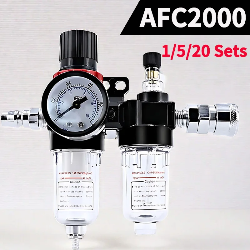 

Pneumatic Air Compressor Filter Regulator AFC2000, Oil Water Separator AFR2000 + AL2000 G1/4, Reduce Pressure with Lubricants