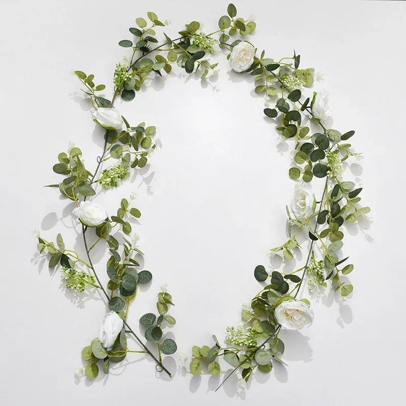 Artificial Flowerless Rattan Silk Fake Flowers Eucalyptus Leaves Green Plant Home Living Room Decoration Simulation Rose Vine