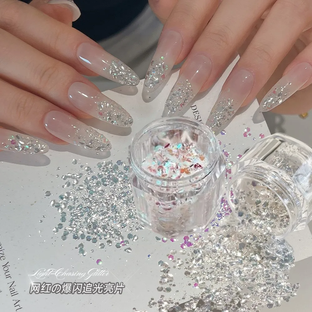 5 g/garrafa holográfica chunky prego glitter luz perseguindo iridescente glitter arte do prego lantejoulas brilhante flash gel polonês lantejoulas