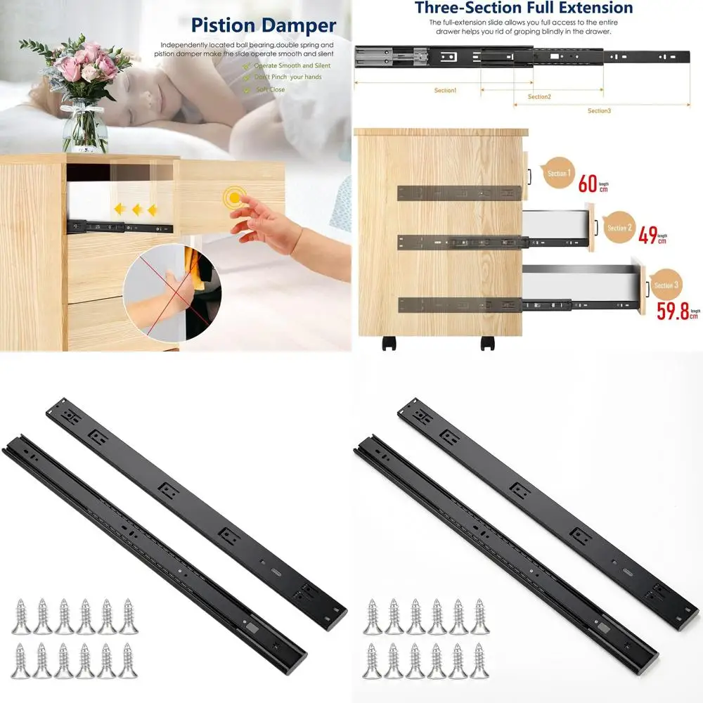 

24-дюймовые однотонные направляющие, 10 пар, 20 штук в упаковке, черные сверхдлинные направляющие с шарикоподшипниками, боковое крепление