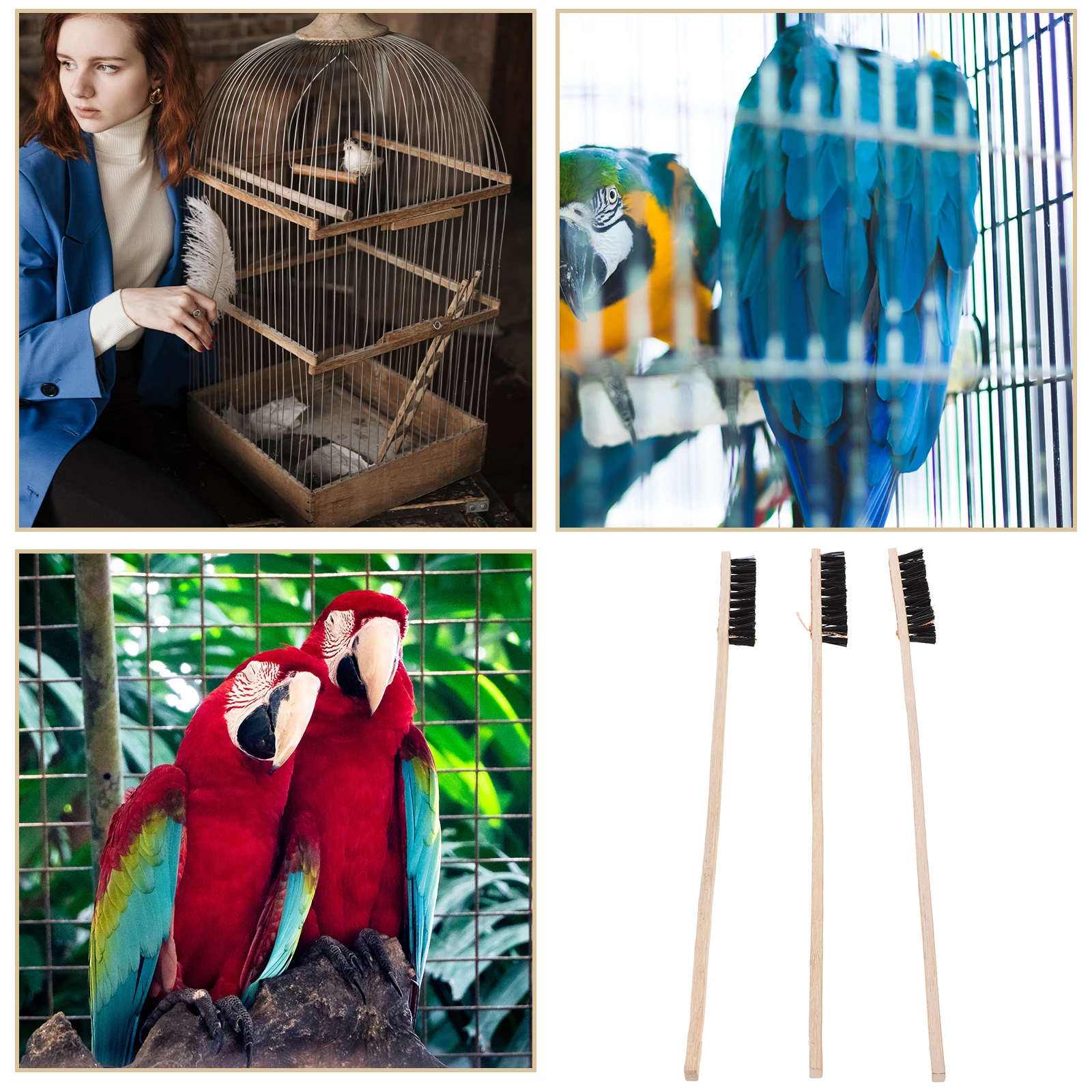 

3pcs Bird Cage Cleaning Brush Long Handle Durable Lightweight Tool For Bird Feeder Cup Accessories Easy Wash Sweep Random Color