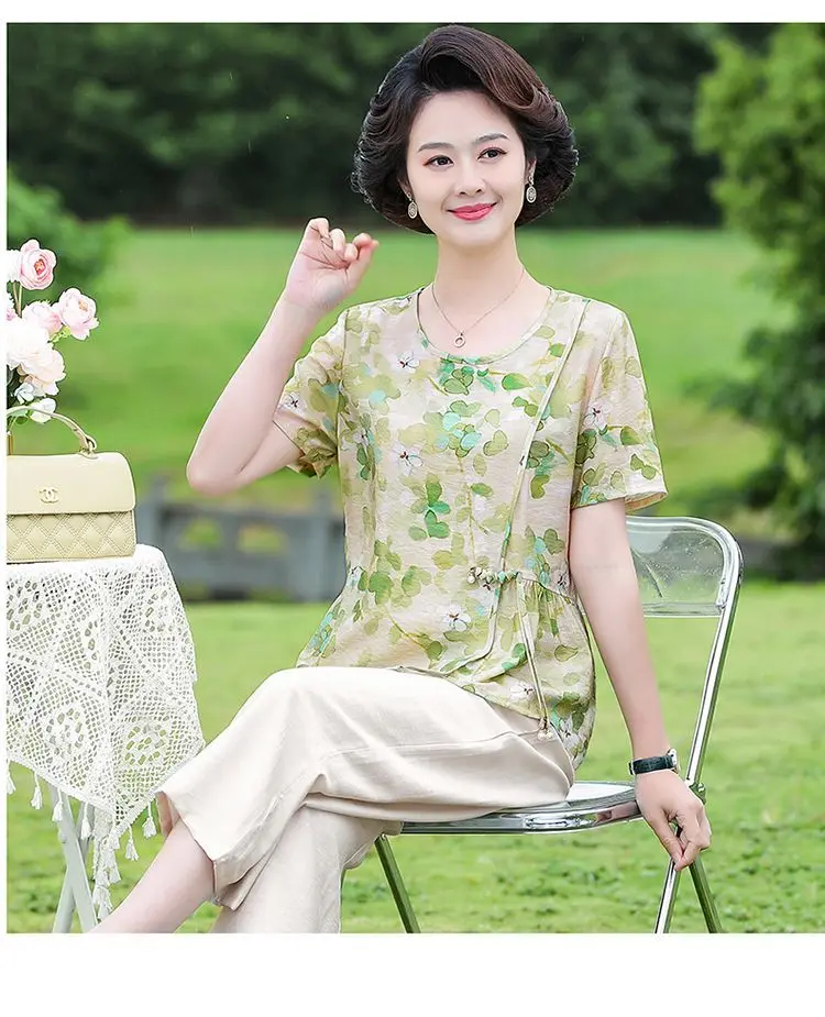 

Women's Clothing Fashionable Tops Middle-aged and Elderly Mothers' New Short-sleeved T-shirt