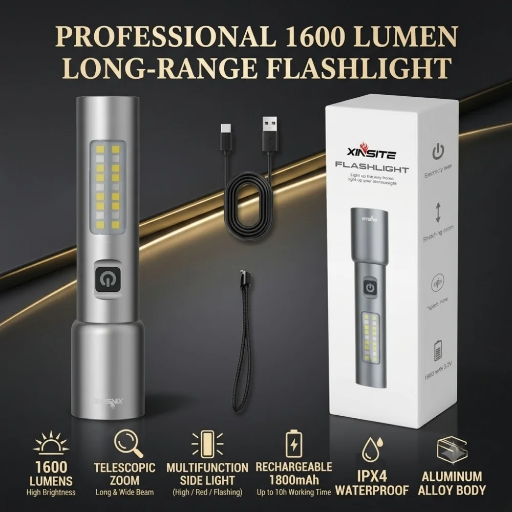 Super Bright Portable LED Searchlight USB Type-C Rechargeable COB Handheld Lantern Outdoor Emergency Tent Lamp