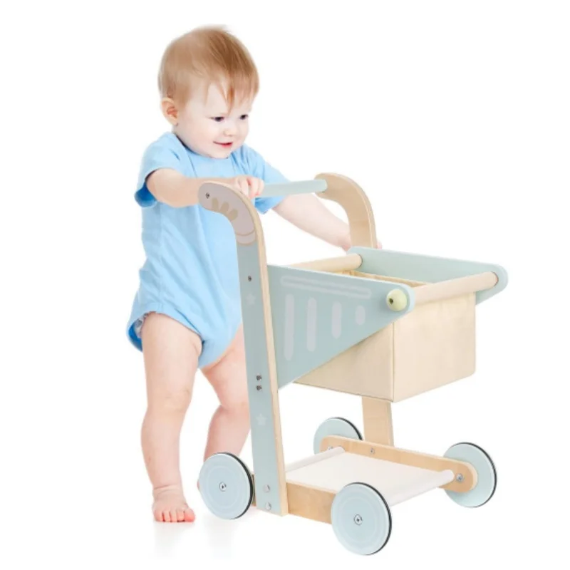 Robotime robud Baby Wooden Shopping Cart Toy Push Toy for Babies Learning to Walk for Toddler Kids 10 Month +