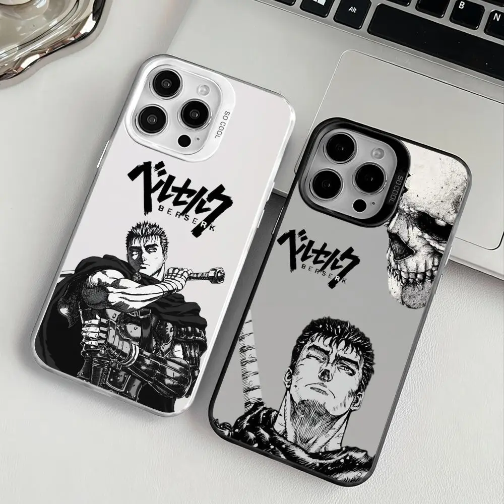 B-Berserk G-Guts Anime Telefoonhoesje voor iPhone 17 16 15 14 13 12 11 Pro Max Zwart Paars Mat Laser Metallic Aurora Funda