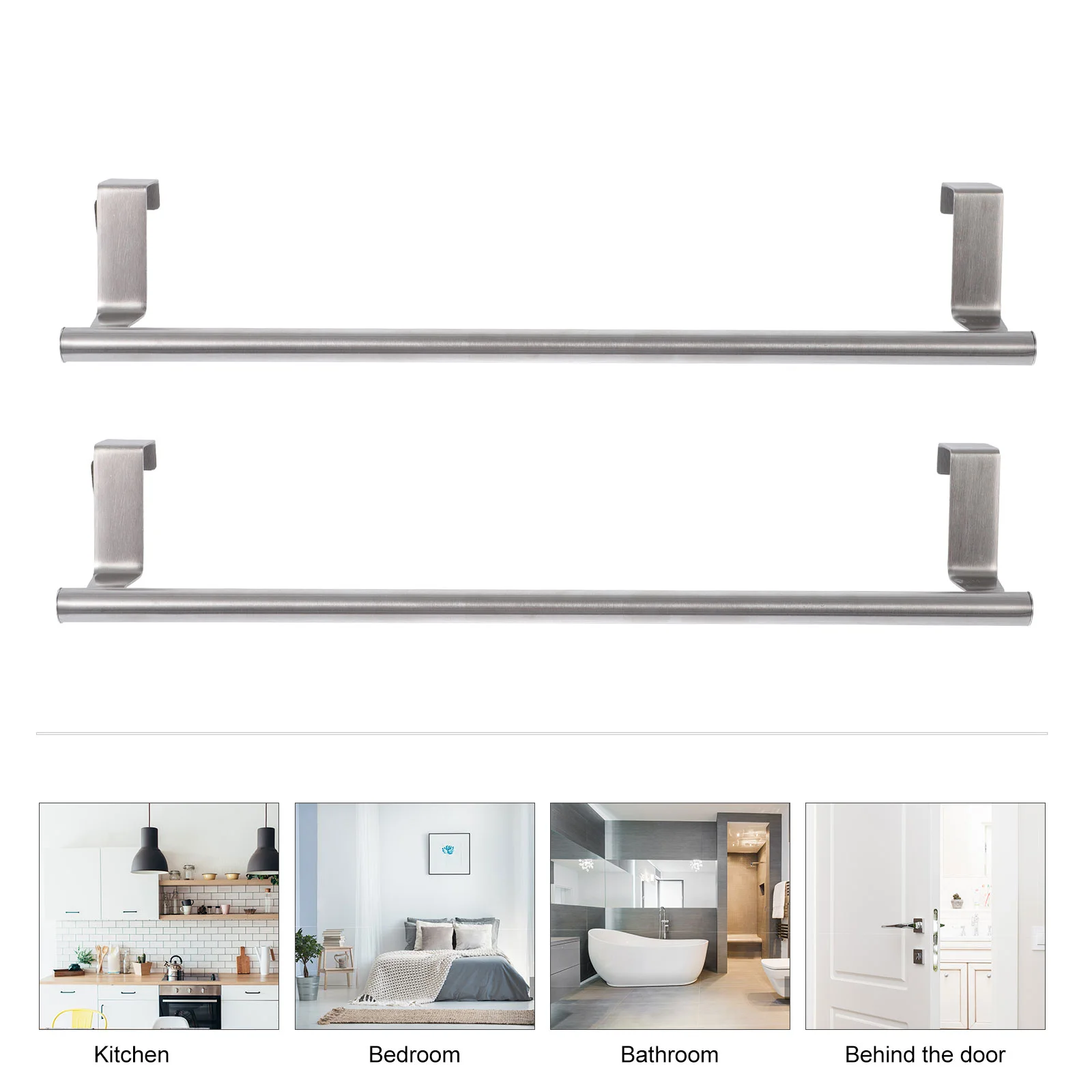 

2 Pcs Adhesive Door Towel Rack Clothing Hangers Bathroom Racks Stainless Steel Holders
