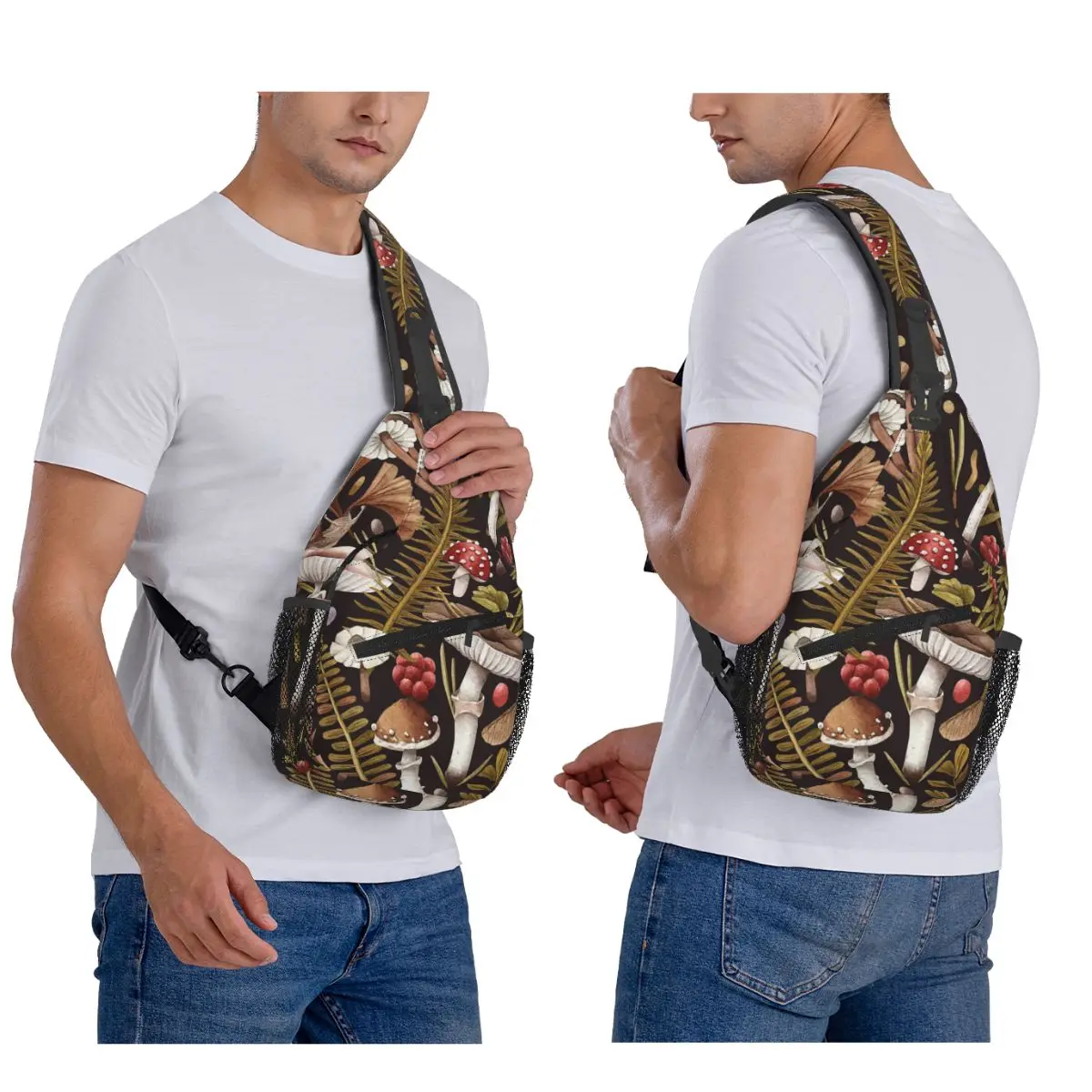 Dark Mushroom Forest Psychedelic (4) Chest Bag Men Sling Crossbody Backpack Chest Bag Traveling Hiking Daypack Shoulder Bag