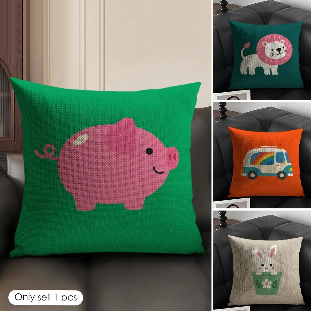 Dopamine Cute Animals Cushion Cover Skin-Friendly Organic Linen Pillow Cover Durable Hypoallergenic Washable Soft