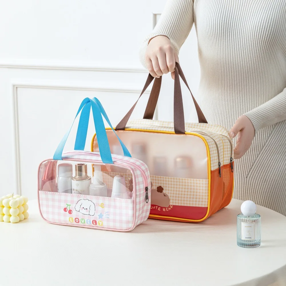 Transparent PVC Shower Bag with Grid Dry/Wet Separation Bag for Beach Pool Swimming Travel Organizer PU Portable Storage Pouch
