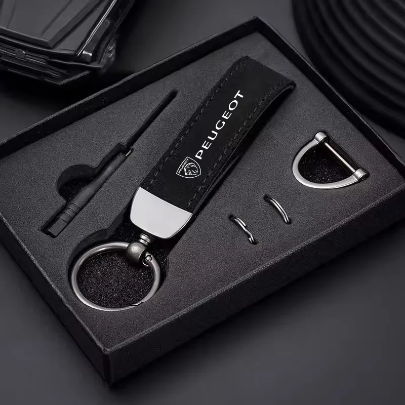 For Peugeot 208 2008 301 308 3008 RCZ 508 408 2008 5008 307 Suede Leather Car Keychain Key Holder Pendant Ring Auto Accessories