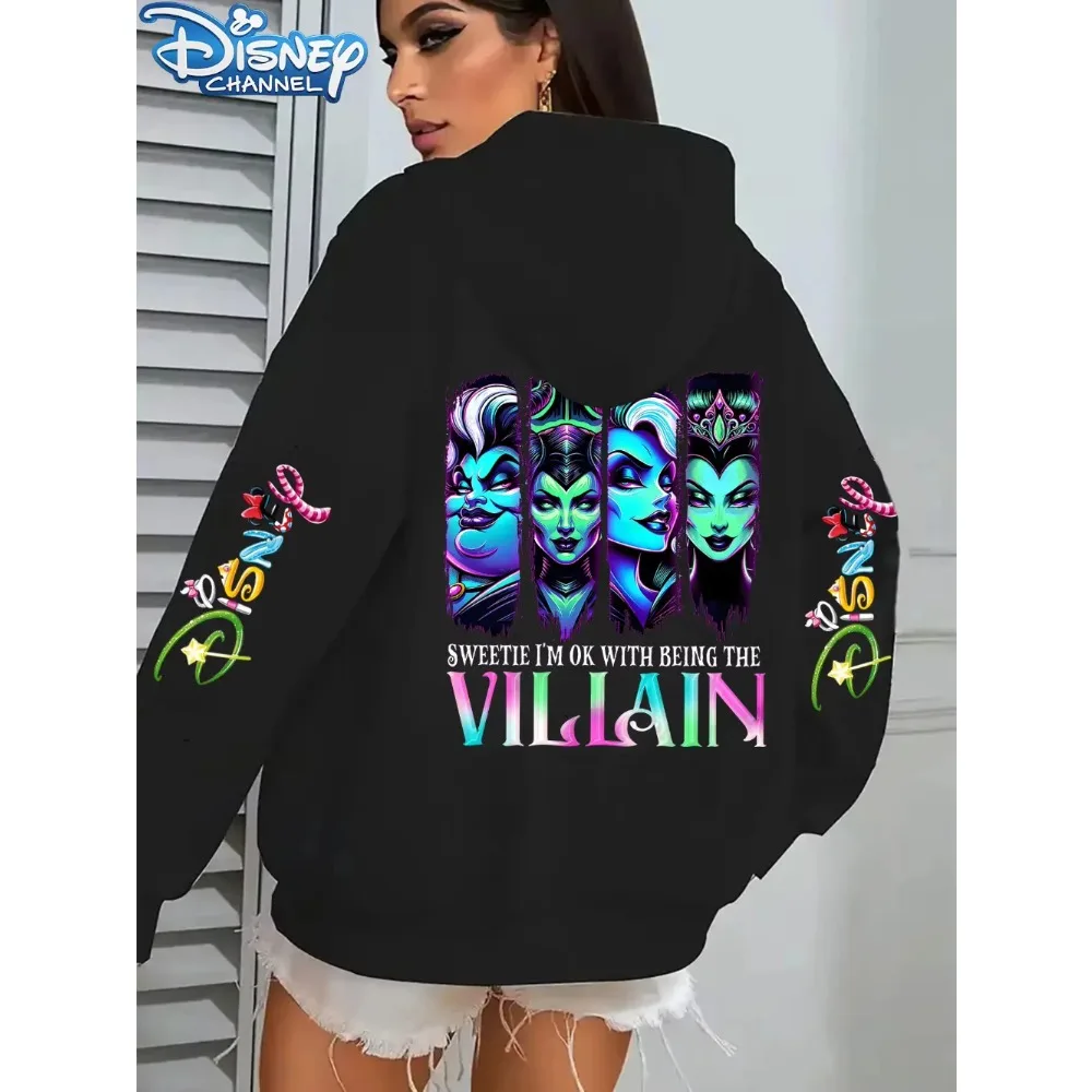 Bluzy z nadrukiem postaci z Disneya dla mężczyzn i kobiet - Bluza z nadrukiem Maleficent na całej powierzchni, modna, oversize, męska, popularna bluza wkładana przez głowę