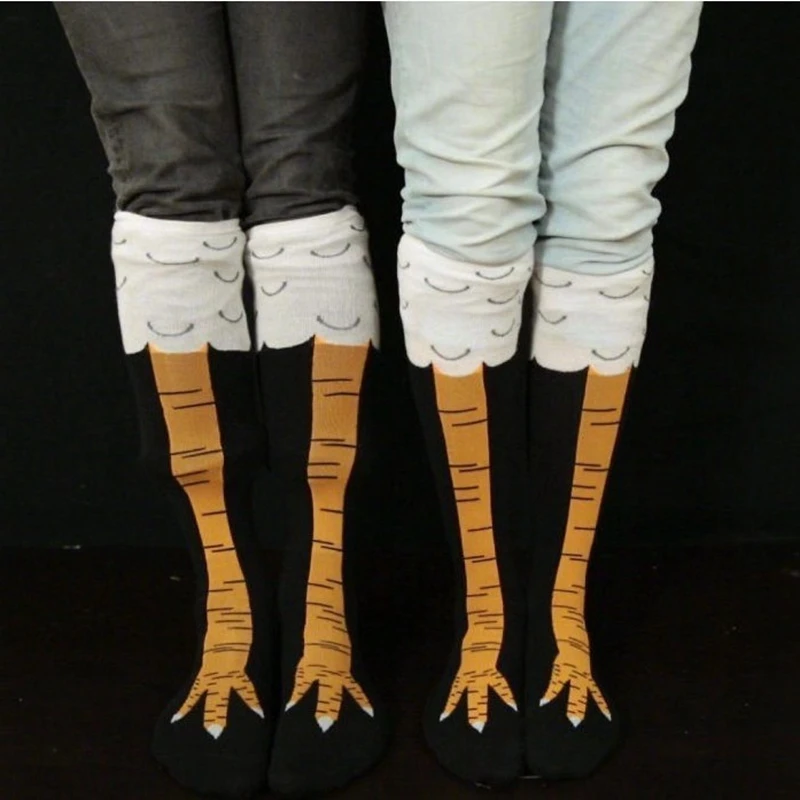 Fashion Chicken Paws Feet Long Socks Women 3D Print Socks Funny Cartoon Cotton Creative  Claw Ladies Above Knee High Sock носки