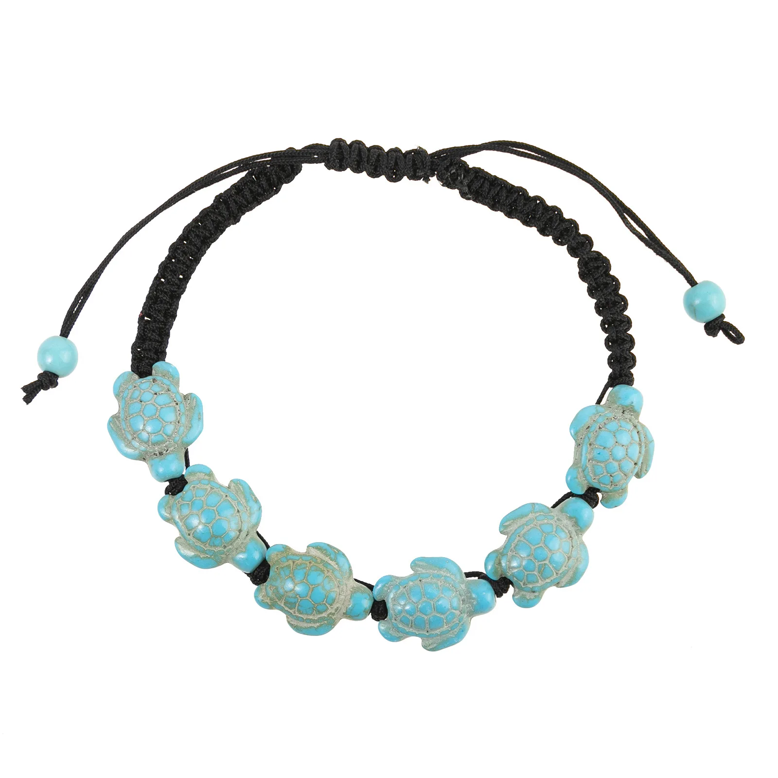 Six Summer Beach Green Sea Turtle Beads Black Cord Macrame Bracelet Women 2024 New Fashion Natural Stone Handmade Jewelry Gift