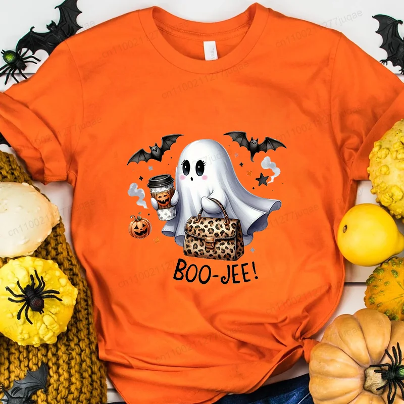 المرأة لطيف بو هالوين الجرافيك طباعة تي شيرت للنساء فتاة قصيرة الأكمام طاقم الرقبة عارضة أعلى لفصل الصيف المرأة المحملة الملابس #1
