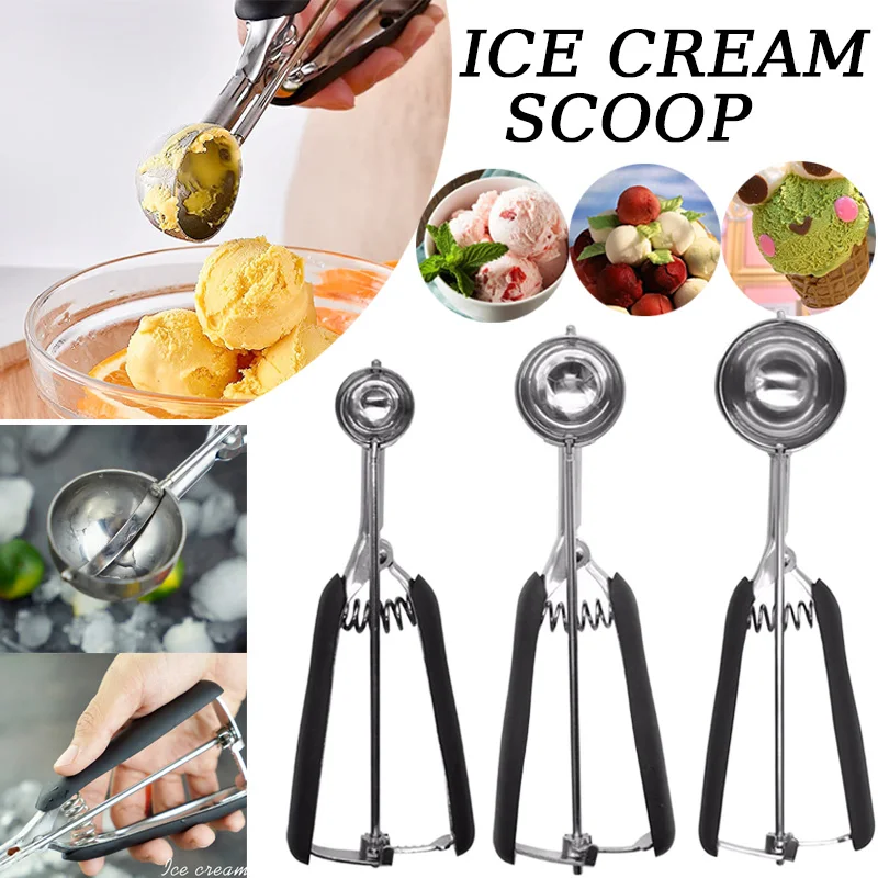 Edelstahl-Eislöffel, 3/4/5 cm, 1 Stück, multifunktionale Obst-Kartoffel-Brei-Schaufel mit Federgriff, Küchenwerkzeug VIE LENTE
