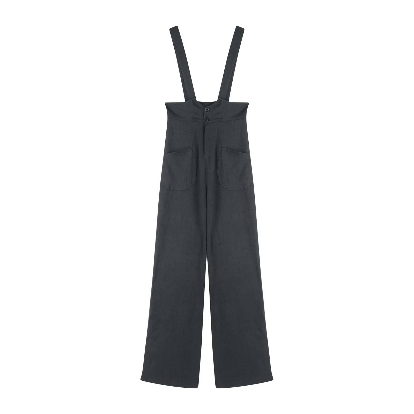 Women High Waist Trousers with Suspender Daily Costumes Fashion Button Zipper Fly Wide-Leg Overalls for Office Work Business