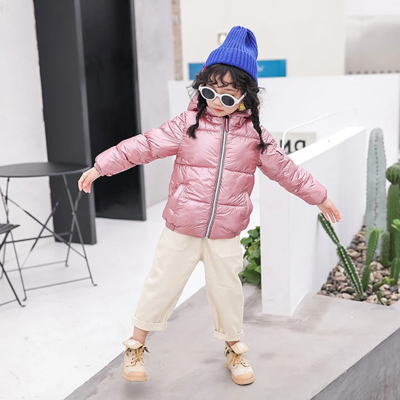 2023 Autumn Winter Girls Down Jackets Glossy Keep Warm Hooded Christmas Jacket Waterproof Boys Coat 2-10 Years Children Clothing