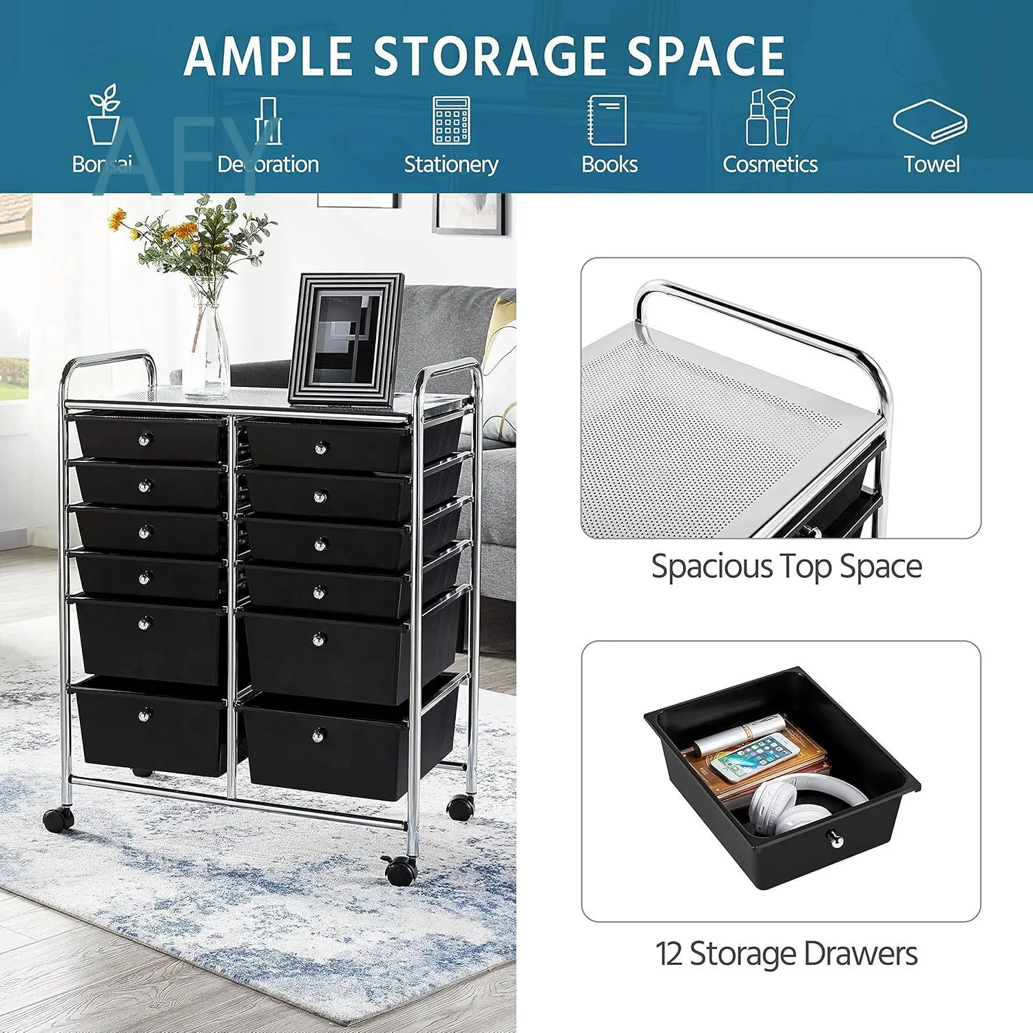 Multilayer Drawer Storage Rack for Home Office Kitchen Bedroom Use Heavy Duty Mobile Trolley Organizer with Wheels for Small