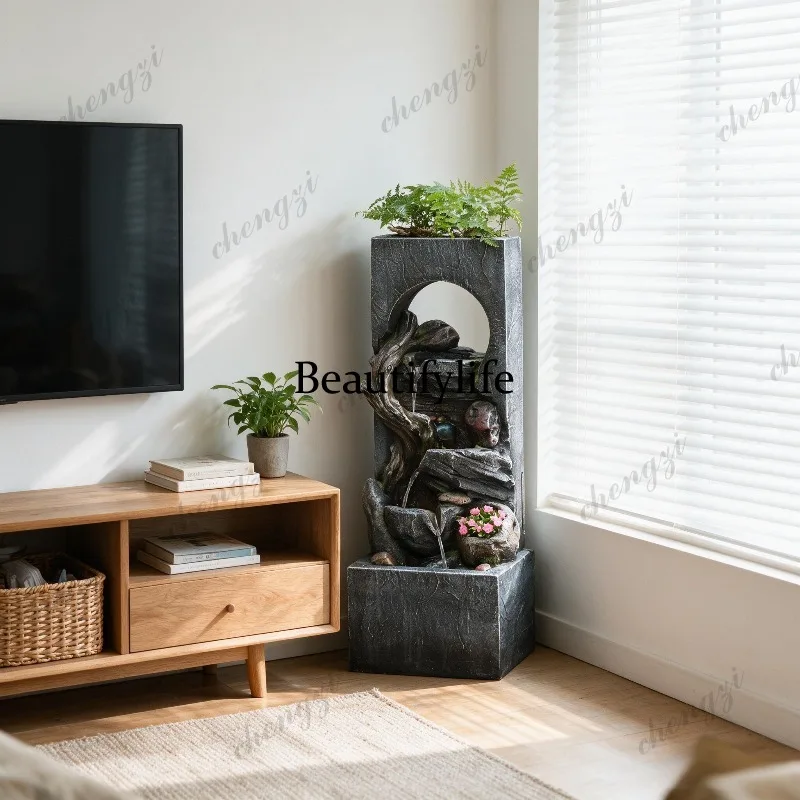 Water circulation flowing water fountain floor-to-ceiling ornament next to the TVcabinet in the living room Jucai Nafu landscape
