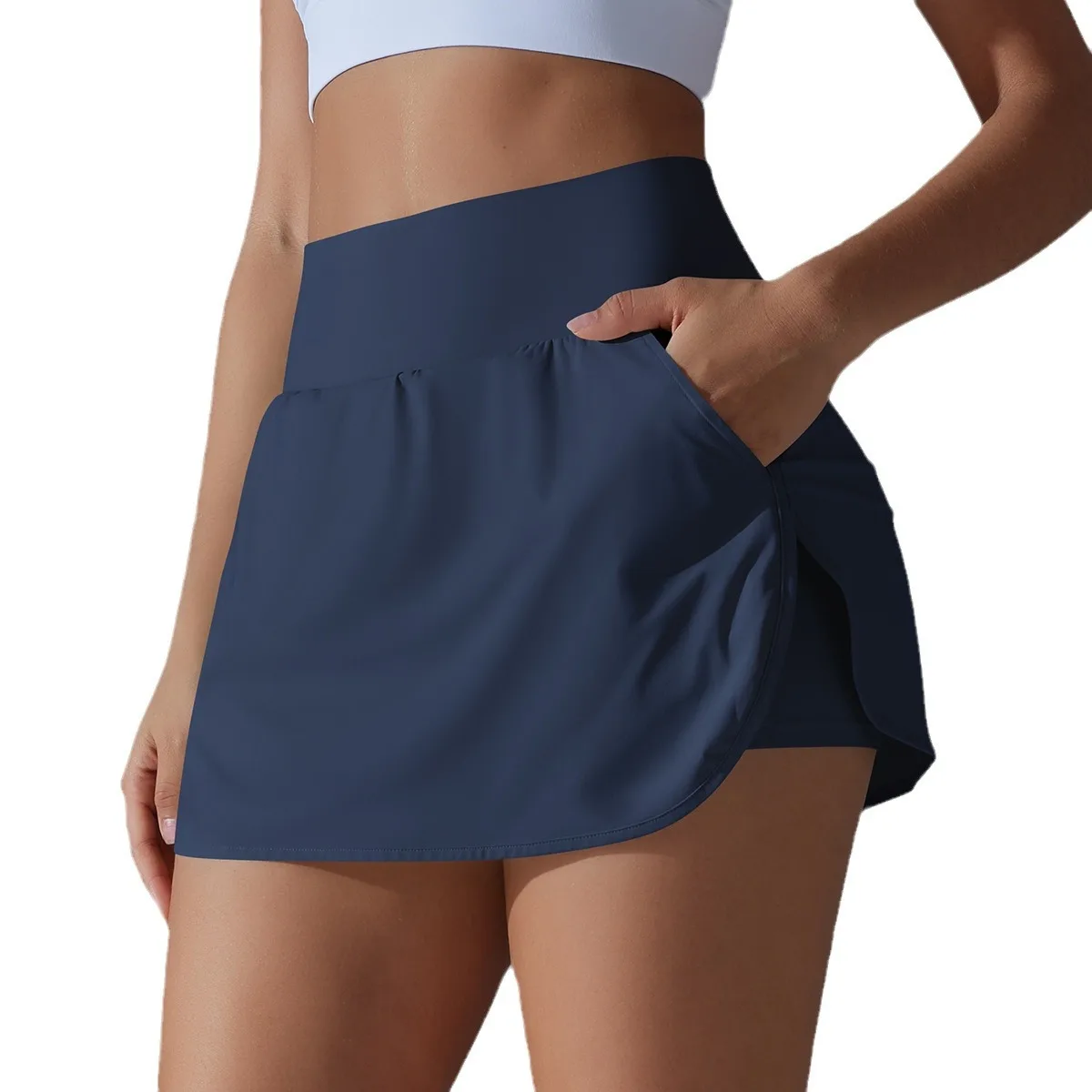 Casual cool sun protection tennis skirt high waist tight slimming fake two piece culottes women's back waist  sports yoga skirt