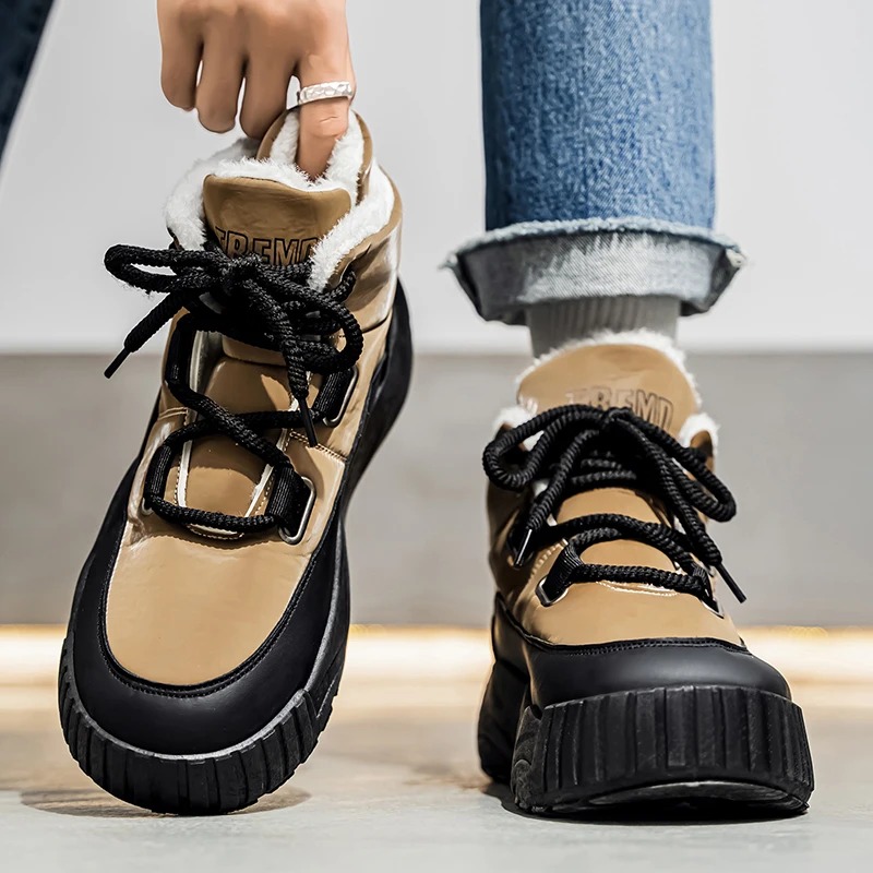 

New Men Winter Snow Boots Thickened Waterproof Windproof Warm Boots Thick-soled High-top Cold-resistant Piled Non Slip Mens Boot