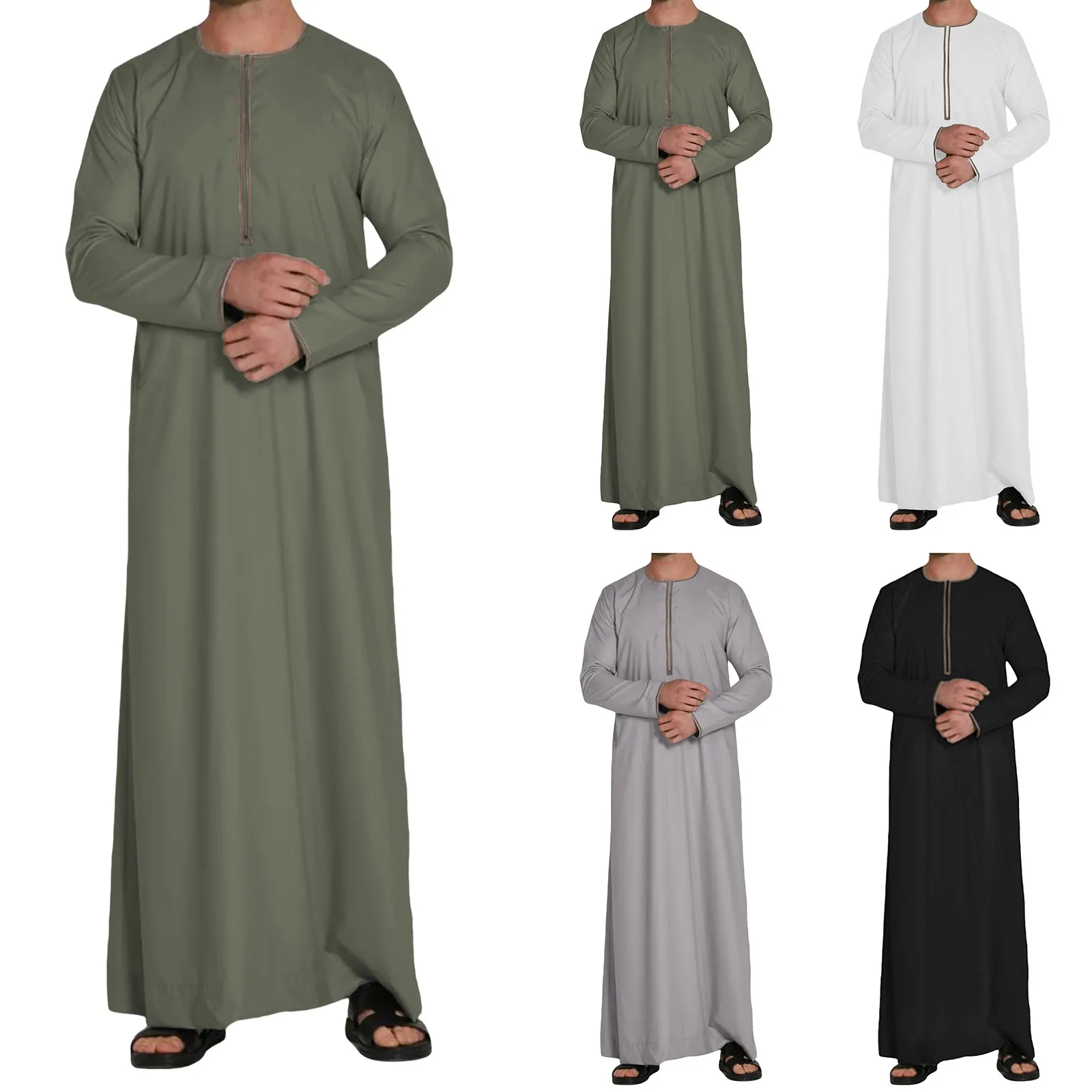 Men's Arab Kaftan Ramadan Eid Muslim Dress Abaya Jubba Thobe Middle East Dubai Caftan Loose Arabian Islamic Robe 2025 New