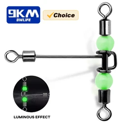 9KM 10Pcs 3 Way Swivels Three Way Fishing Swivel Tackle Stainless Steel T-Shape Fishing Barrel Rolling Swivel With Glow Beads