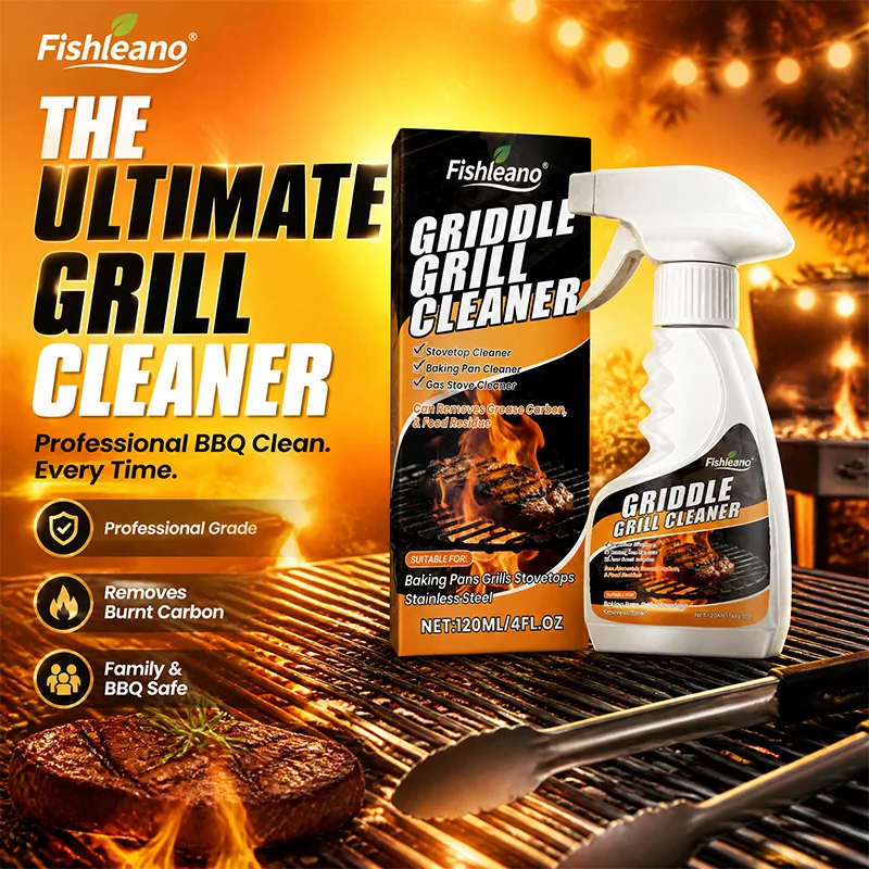 Griddle Grill Cleaner Spray 120ml, Remove Burnt Carbon Grease Food Residue, Fast‑Acting BBQ Cleaner Grill Griddle Gas Stovetop