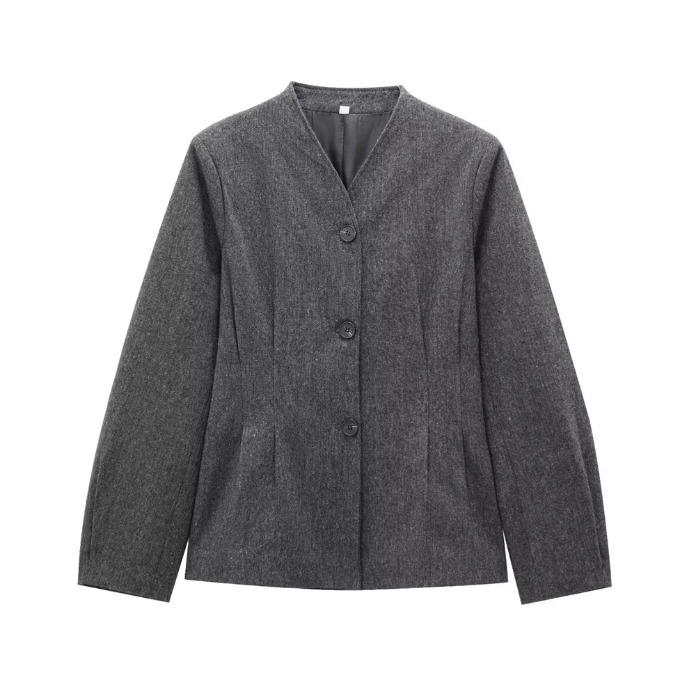 

Zach Ailsa single breasted waist cinching slim fit lapel commuter suit winter new V-neck long sleeved jacket for women