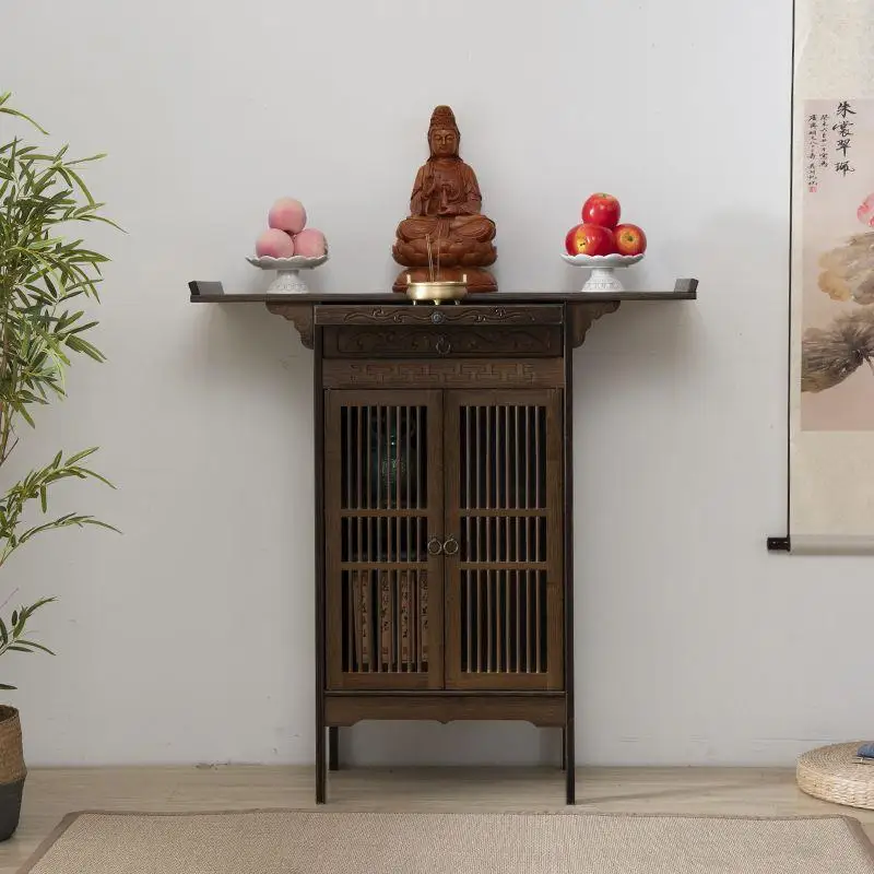 Solid wood offering table Buddhist platform household Buddhist niche cabinet Economical Buddhist cabinet with door Chinese small