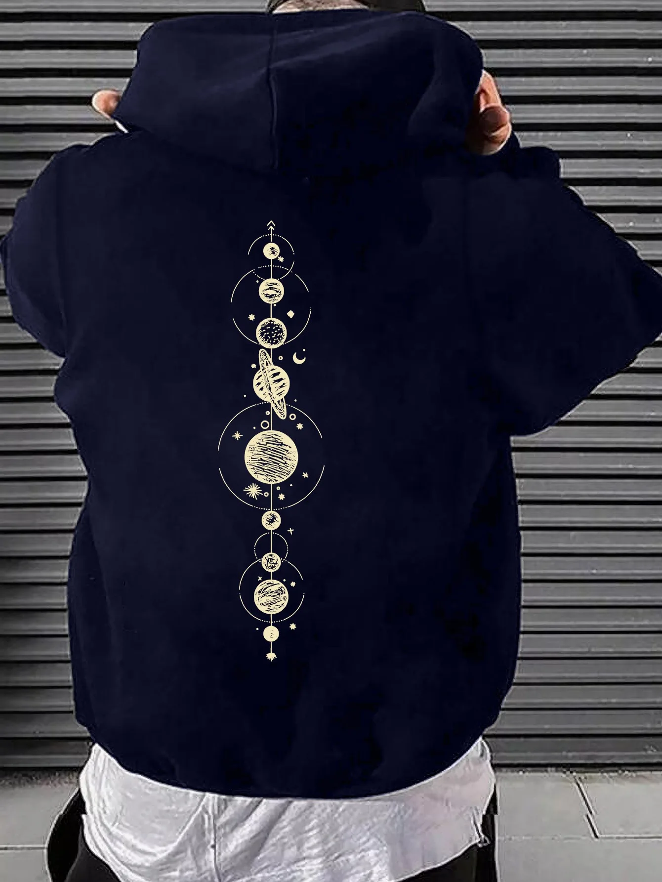 Minimalist Universe Solar System Planets Print Men's Hoodie - Space Aesthetics Trendy Cool Street Hip-Hop Hooded Sweatshirt