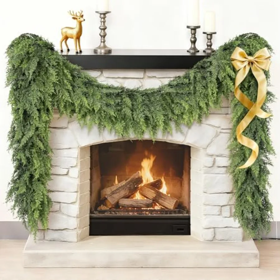 

Christmas Garland Real Touch Cedar Garland Christmas Decorations 9 Feet Soft and Lush Realistic Faux Pine Garlands for Mantle T