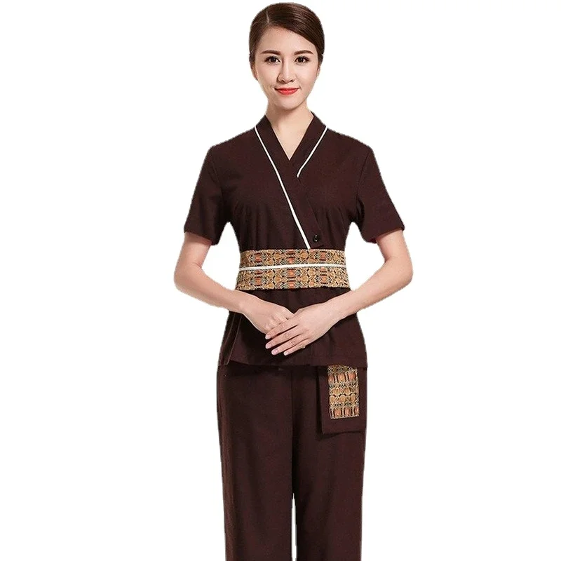 

Thai Spa Uniform Women Cotton Linen Massage Work Clothes Pedicure Technician Beauty Salon Beautician Health Shop Suit Tops Pants