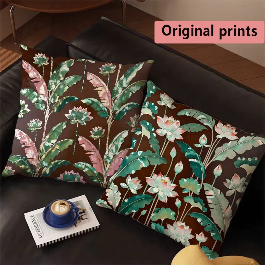 Vintage Lotus Tropical Plant Throw Pillow Covers Pattern Cushion Cover Suitable for Sofa Bedroom Car Pillow Cover