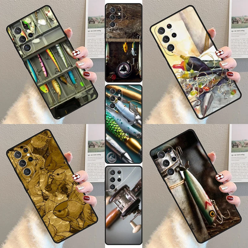 Fishing Gear Fish Phone Case For Samsung Galaxy S23 S21 S20 FE S24 S22 Ultra Note20 S10 S9 S8 Plus Silicone Cover