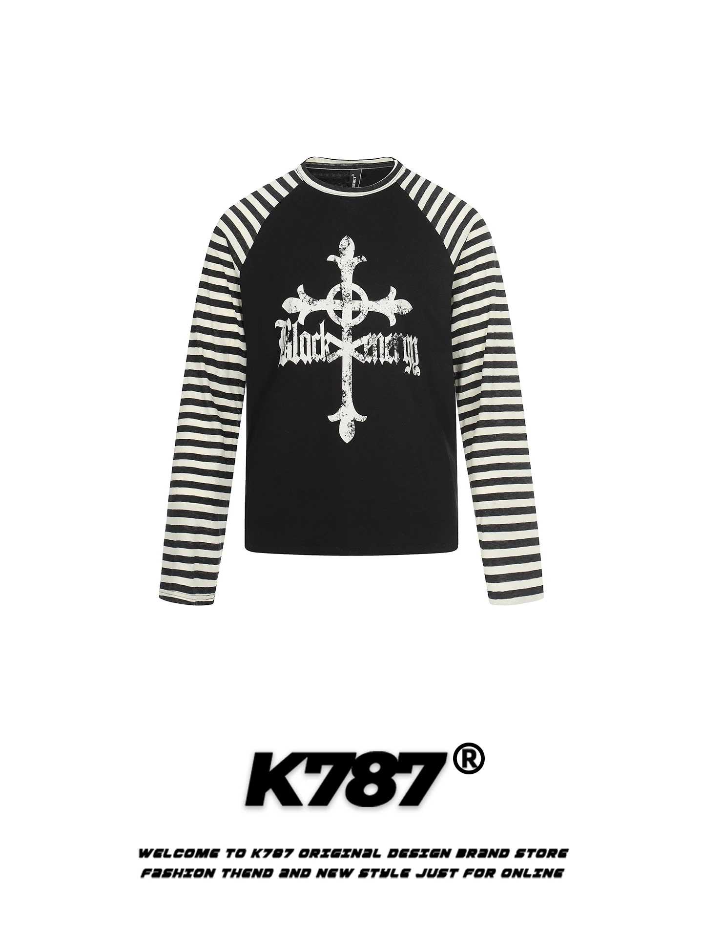 

Футболка унисекс K787 в американском ретро-стиле с полосками, приталенная, с длинным рукавом, весна 2026, для пар